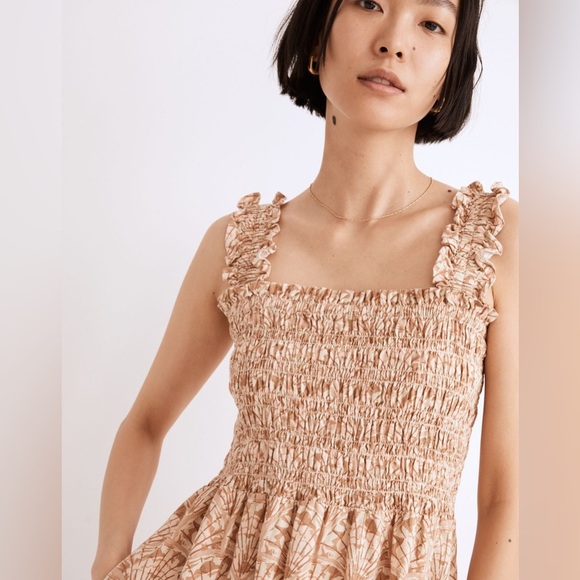 Madewell Linen-Blend Lucie Smocked Tank Mini Dress in Painted Seashells - Size M - Picture 4 of 5